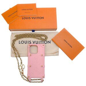 Louis Vuitton Pink Logo iPhone 15 Case with Chain